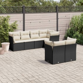 Set Divani da Giardino con Cuscini 7pz Nero Polyrattan