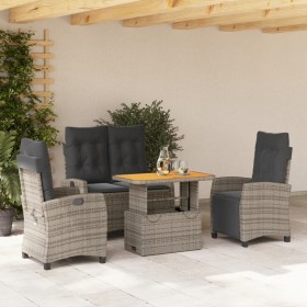 Set da Pranzo da Giardino 4 pz con Cuscini in Polyrattan Grigio