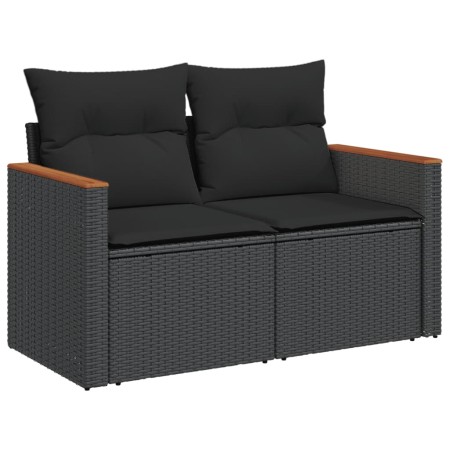 Set Divani da Giardino 9 pz con Cuscini Nero in Polyrattan