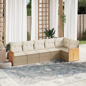 Set Divano da Giardino 6 pz con Cuscini Beige in Polyrattan