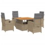 Set da Pranzo da Giardino 5 pz con Cuscini Beige in Polyrattan