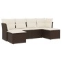 Set Divano da Giardino 6 pz con Cuscini Marrone in Polyrattan