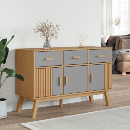 Credenza OLDEN Grigia e Marrone 114x43x73,5 cm Massello di Pino