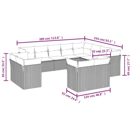 Set Divani da Giardino 12 pz con Cuscini Grigio in Polyrattan