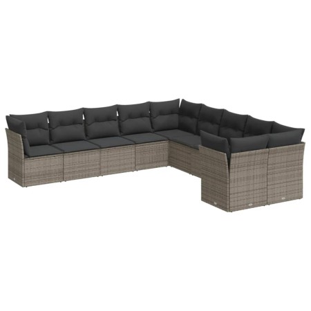 Set Divano da Giardino 10 pz con Cuscini Grigio in Polyrattan