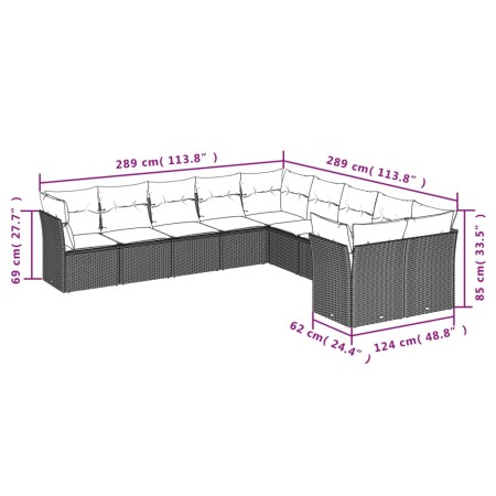 Set Divano da Giardino 10 pz con Cuscini Grigio in Polyrattan