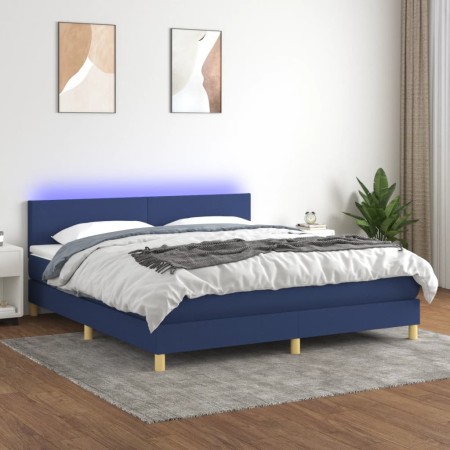 Letto a Molle con Materasso e LED Blu 180x200 cm in Tessuto