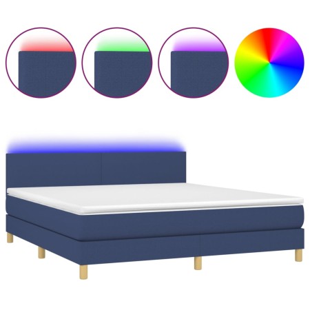 Letto a Molle con Materasso e LED Blu 180x200 cm in Tessuto