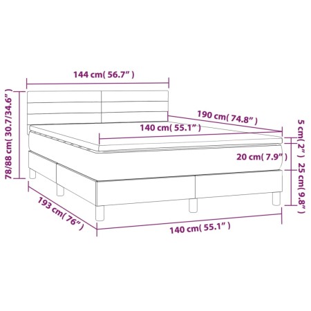 Letto a Molle Materasso e LED MarroneScuro 140x190cm in Tessuto