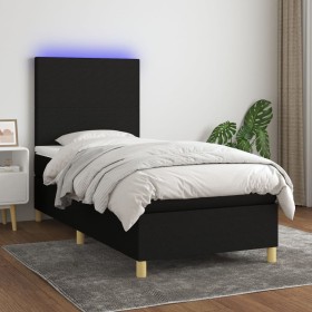 Letto a Molle con Materasso e LED Nero 100x200 cm in Tessuto