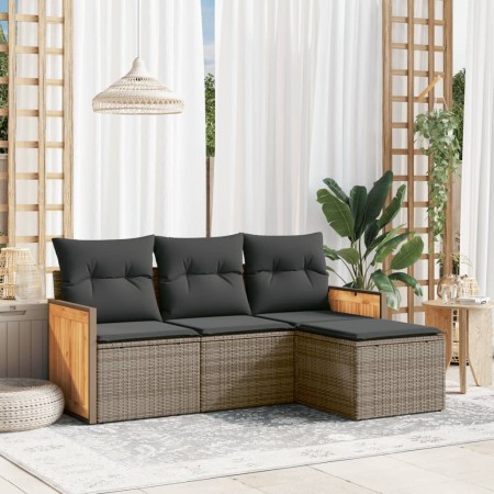 Set Divani da Giardino 4 pz con Cuscini in Polyrattan Grigio