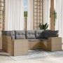 Set Divano da Giardino 6 pz con Cuscini Beige in Polyrattan