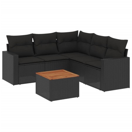 Set Divano da Giardino 6 pz con Cuscini Nero in Polyrattan