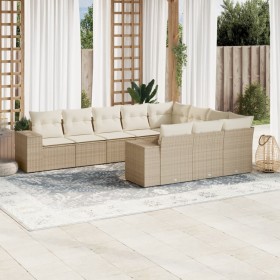 Set Divano da Giardino 10 pz con Cuscini Beige in Polyrattan