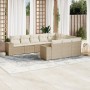 Set Divano da Giardino 10 pz con Cuscini Beige in Polyrattan