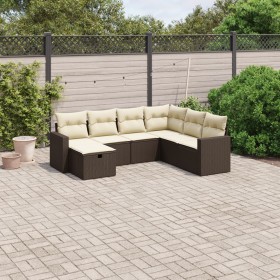 Set Divani da Giardino 7 pz con Cuscini Marrone in Polyrattan