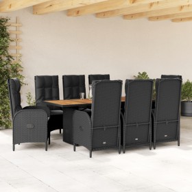 Set da Pranzo da Giardino 9 pz con Cuscini Nero in Polyrattan