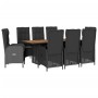 Set da Pranzo da Giardino 9 pz con Cuscini Nero in Polyrattan