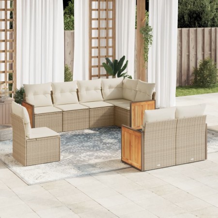 Set Divano da Giardino 8 pz con Cuscini Beige in Polyrattan