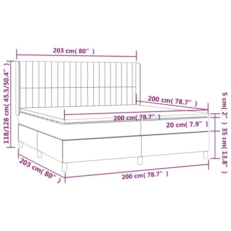 Letto a Molle Materasso e LED Nero 200x200cm in Tessuto