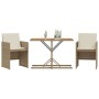 Set da Bistrò 3 pz con Cuscini Beige in Polyrattan