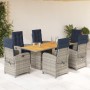 Set da Pranzo da Giardino 7 pz con Cuscini Beige in Polyrattan