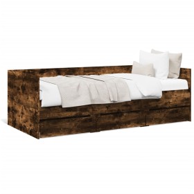 Divano Letto con Cassetti Rovere Fumo 75x190 cm Multistrato