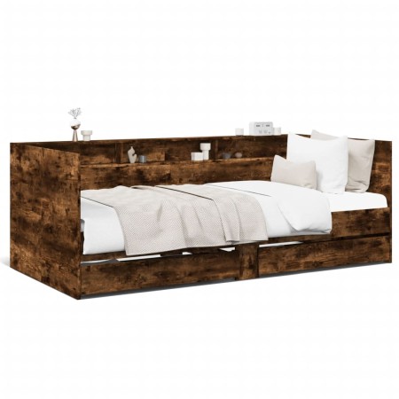 Divano Letto con Cassetti Rovere Fumo 90x190 cm Multistrato