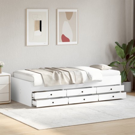 Divano Letto con Cassetti Bianco 75x190 cm in Legno Multistrato