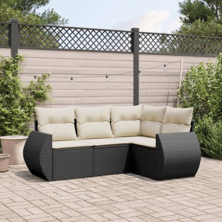 Set Divani da Giardino 4 pz con Cuscini Nero in Polyrattan