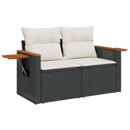 Set Divani da Giardino 9 pz con Cuscini Nero in Polyrattan