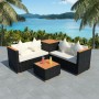 Set Divani da Giardino 4 pz con Cuscini in Polyrattan Nero