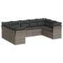 Set Divano da Giardino 9 pz con Cuscini Grigio in Polyrattan