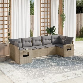 Set Divani da Giardino 7 pz con Cuscini Beige in Polyrattan