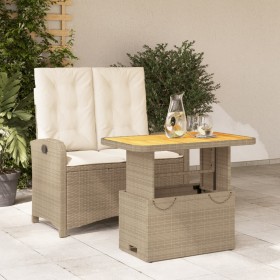 Set da Pranzo da Giardino 2 pz con Cuscini Beige in Polyrattan