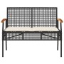 Panca da Giardino con Cuscino Nera in Polyrattan e Legno Acacia