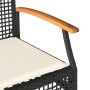 Panca da Giardino con Cuscino Nera in Polyrattan e Legno Acacia