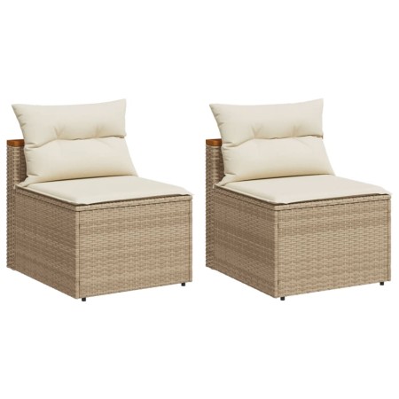 Divani Giardino Senza Braccioli con Cuscini 2 Beige Polyrattan