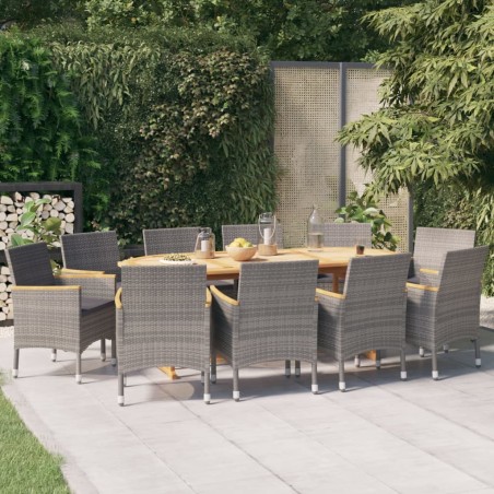 Set da Pranzo per Giardino 11 pz con Cuscini Grigio