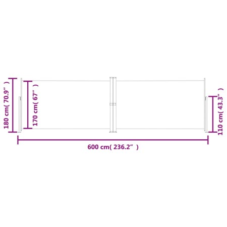 Tenda da Sole Laterale Retrattile Rossa 180x600 cm