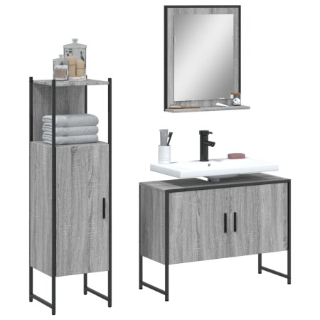 Set Mobili da Bagno 3 pz Grigio Sonoma in Legno Multistrato