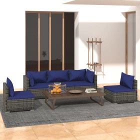 Set Divani da Giardino 5 pz con Cuscini in Polyrattan Grigio