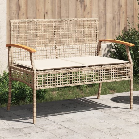 Panca da Giardino con Cuscino Beige Polyrattan e Legno Acacia