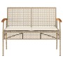 Panca da Giardino con Cuscino Beige Polyrattan e Legno Acacia