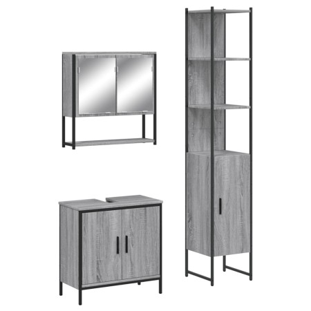 Set Mobili da Bagno 3 pz Grigio Sonoma in Legno Multistrato