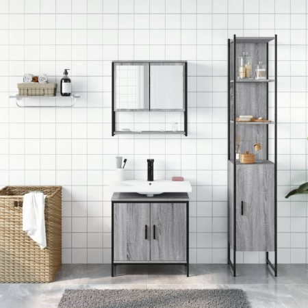 Set Mobili da Bagno 3 pz Grigio Sonoma in Legno Multistrato