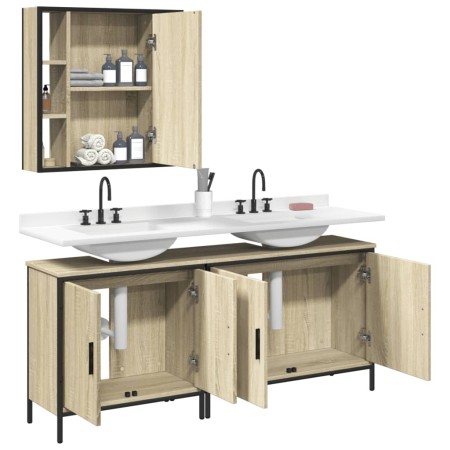 Set di Mobili da Bagno 3 pz Rovere Sonoma in Legno Multistrato