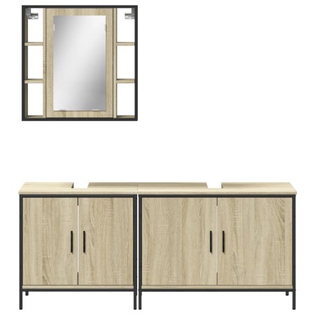 Set di Mobili da Bagno 3 pz Rovere Sonoma in Legno Multistrato