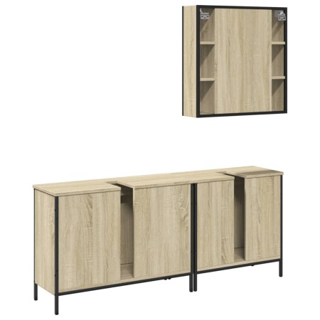 Set di Mobili da Bagno 3 pz Rovere Sonoma in Legno Multistrato