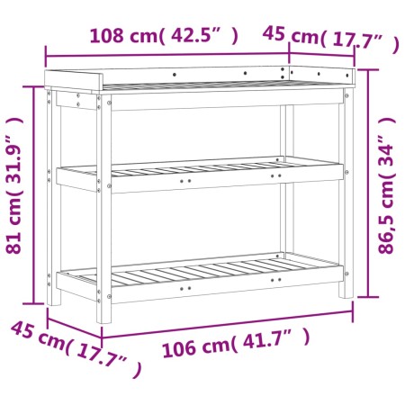 Tavolo Invaso con Ripiani 108x45x86,5 cm Legno Massello di Pino